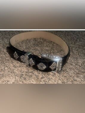 Brighton Black Leather Belt Crocodile Beaded Medium 49703